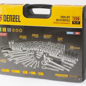 Denzel Tool kit in plastic case, 1/4-Inch-3/8-Inch-1/2-Inch, 139-pieces