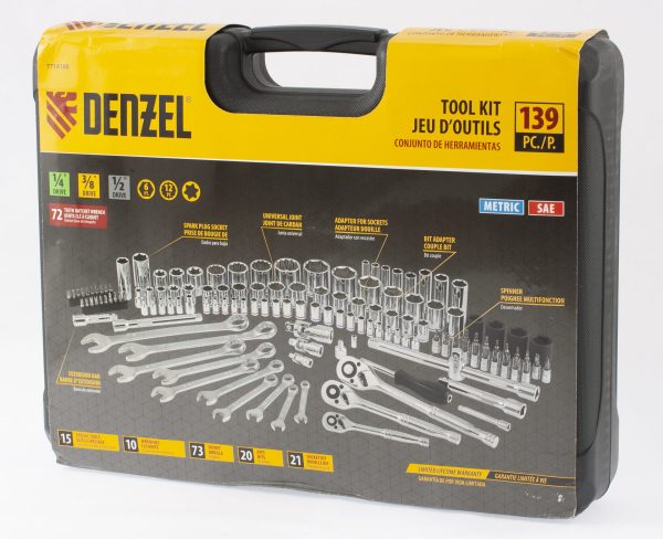 Denzel Tool kit in plastic case, 1/4-Inch-3/8-Inch-1/2-Inch, 139-pieces