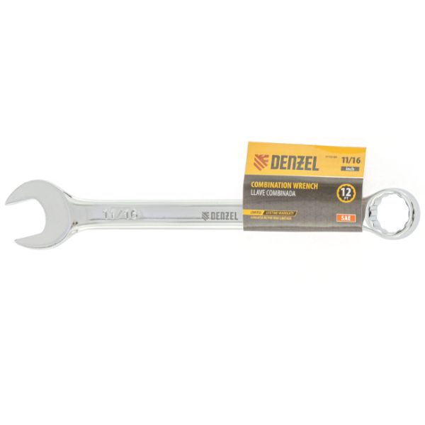 Denzel Combination wrench, polished chrome, 11/16 Inch